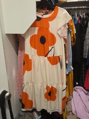 Orange Floral Tiered Dress - Unbranded